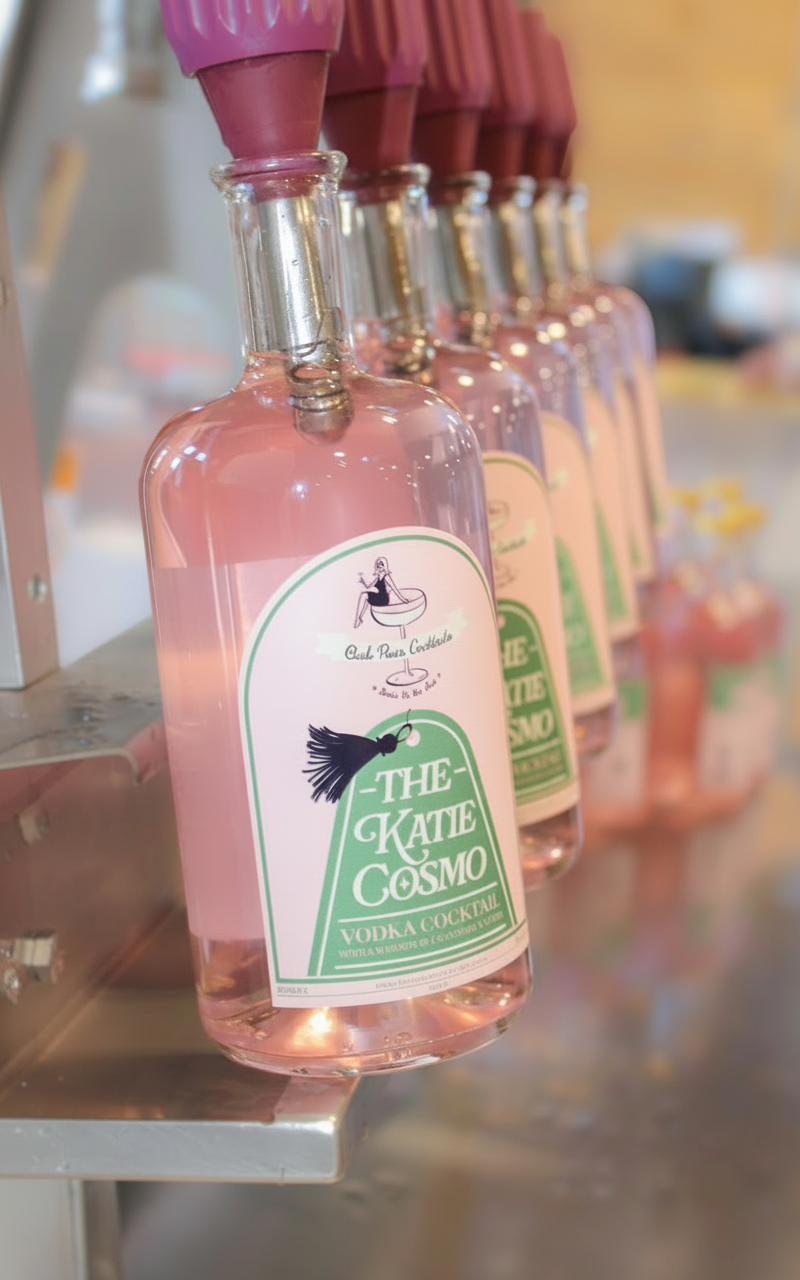 Katie Cosmo bottles being filled on the production line